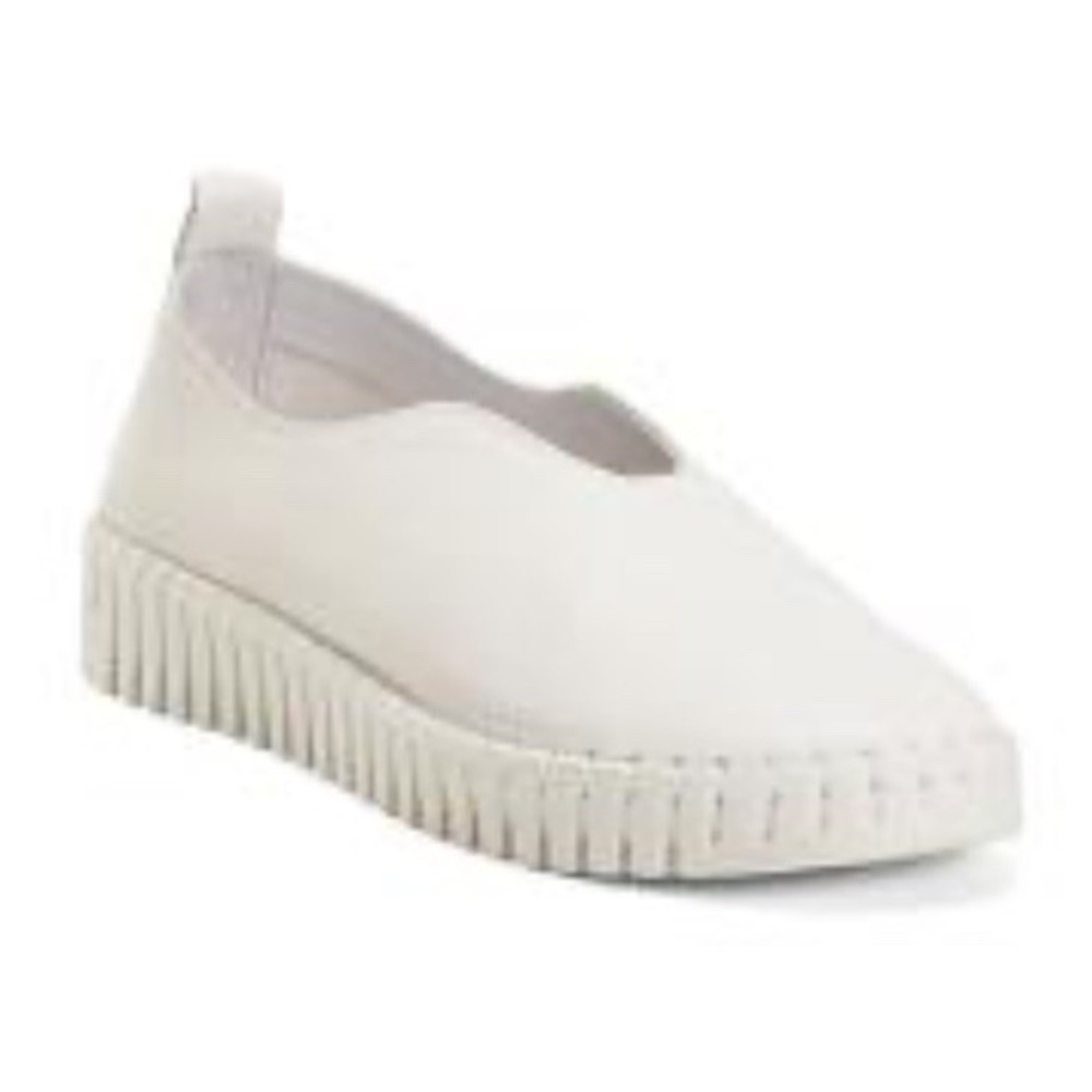 Fratelli RIZZOLI Italian Leather Slip On White Sneakers Size 10 (41) NEW